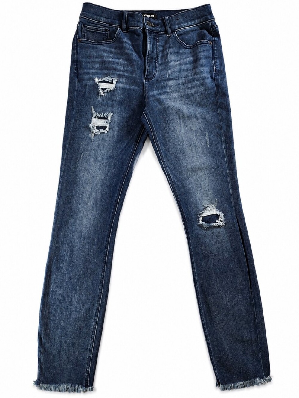 Express High Rise Skinny Jeans 6R Distressed Raw Hem Denim Perfect